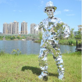 Silver mirror man costume